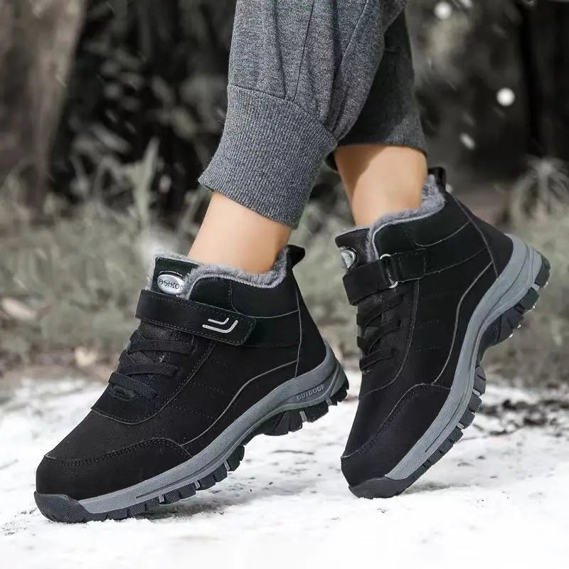 Winter Shoes for the Elderly, Old Beijing Cloth Shoes, Men's Cotton Shoes, Fleece-Lined, Warm, Waterproof, Non-Slip, Snow Boots for Middle-Aged and Elderly Parents