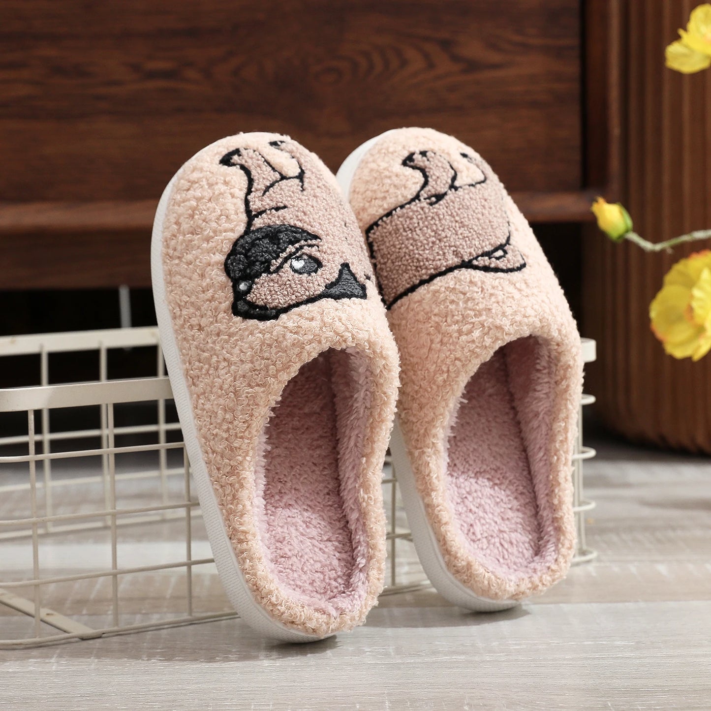 Halloween Pumpkin Pattern Embroidery stuffed Home Thick Sole plaid Wool Cotton Slippers Cute Warm Non-slip Indoor Slippers Festival Gift Men Women Can Wear