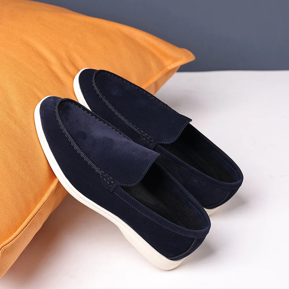Brand Men's Suede Loafers Soft Leather Slip-On Shoes Comfortable Flat for Men Non-Slip Walking Shoes Casual Wear Business Shoes