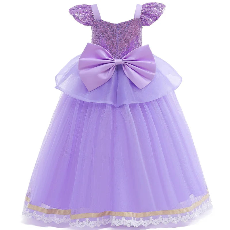 Girls Princess Costume Purple Rapunzel LED Light Up 2PCS Dress Fancy Birthday Carnival Party Elegant Children Clothing Halloween