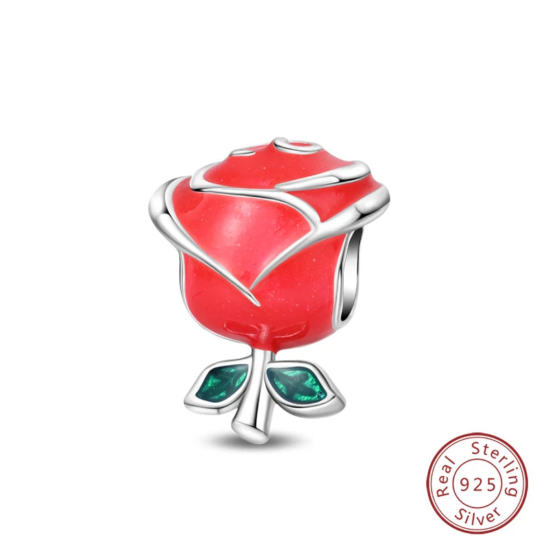 Original 925 Sterling Silver Red Charm Beads Red Wine Chili Dumbbell Pendant For Women Fit DIY Bracelet Birthday Jewelry Gift