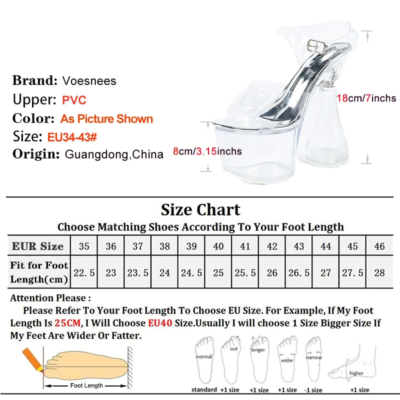 Crystal Clear Shoes For Women 18CM Super High Heel Summer Runway Thick Platform Sandals Transparent PVC Nightclub Exotic Heels