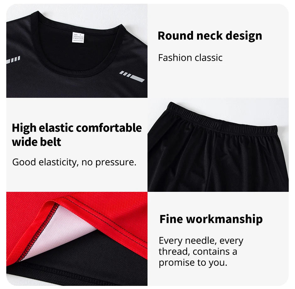 1/2/4/6-piece Men's Seasonal Sports Style Gradient Quick Drying Multi-color Short Sleeved Top Casual Running Black Shorts Set