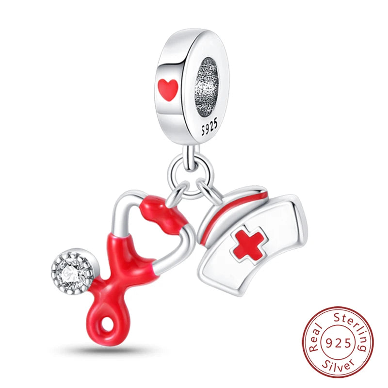Original 925 Sterling Silver Red Charm Beads Red Wine Chili Dumbbell Pendant For Women Fit DIY Bracelet Birthday Jewelry Gift