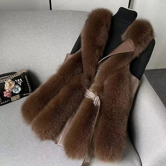 New High imitation fox fur vest for Women Slim Versatile High-end Fashion Young Warm Sleeveless Coat 2025 Autumn/Winter New