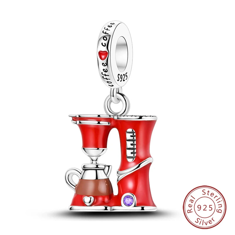 Original 925 Sterling Silver Red Charm Beads Red Wine Chili Dumbbell Pendant For Women Fit DIY Bracelet Birthday Jewelry Gift