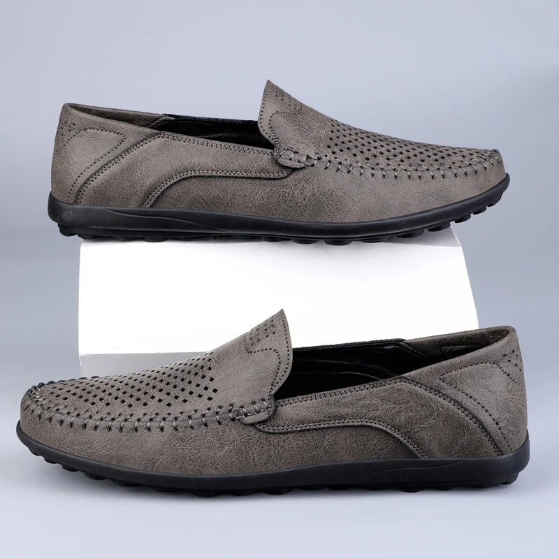 Men Shoes Casual Leather Hollow out Moccasins Men Breathable Slip on Driving Shoes Luxury Italian Men Loafers Plus Size 38-47