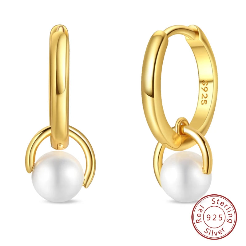 New in 925 Silver Color Gold Pearl Bee Irregularity Star Moon Earrings For Women 2024 Trending Fashion Jewelry Birthday Gifts