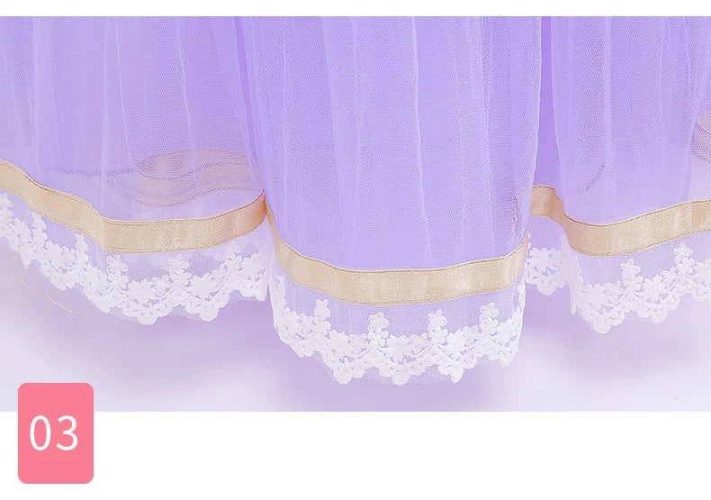 Girls Princess Costume Purple Rapunzel LED Light Up 2PCS Dress Fancy Birthday Carnival Party Elegant Children Clothing Halloween