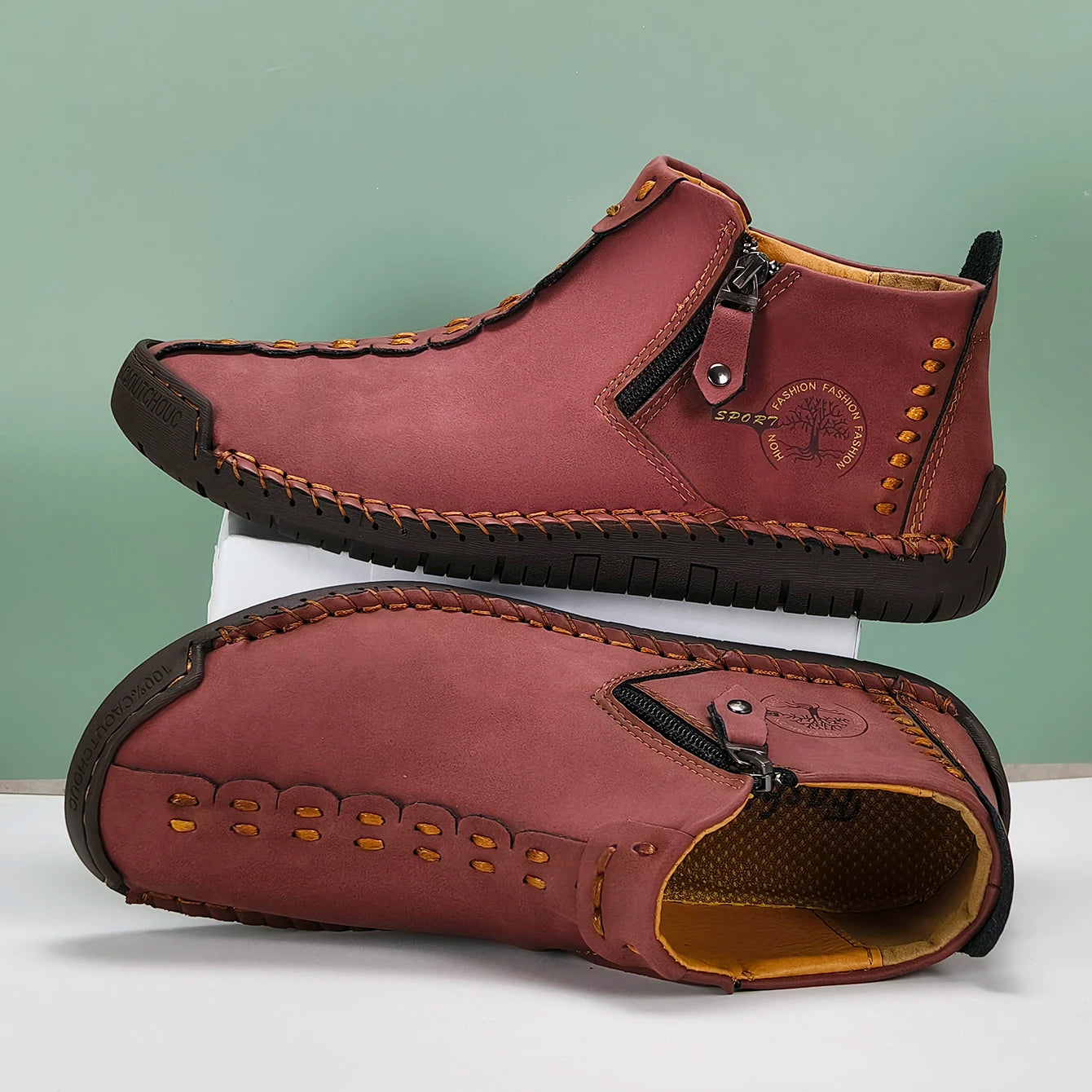 New Classic Handmade Leather Men Shoes Zipper Design Outdoor Sneakers Slip On Casual Shoes Leather Breathable Men Ankle Boots
