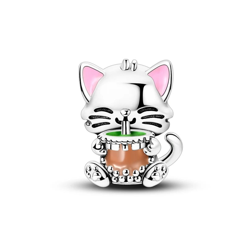 Original 925 Sterling Silver Charms Beads Cute Cat Dog Tiger Koala Animal Charm Pendant For Women Fine DIY Birthday Jewelry Gift