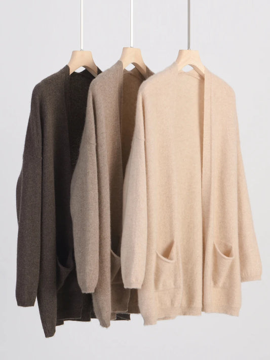 Autumn Winter 100% Pure Wool Women Cardigan High Quality Cashmere Jacket Casual Sweater Street Wear Warm Overcoat Female Kore