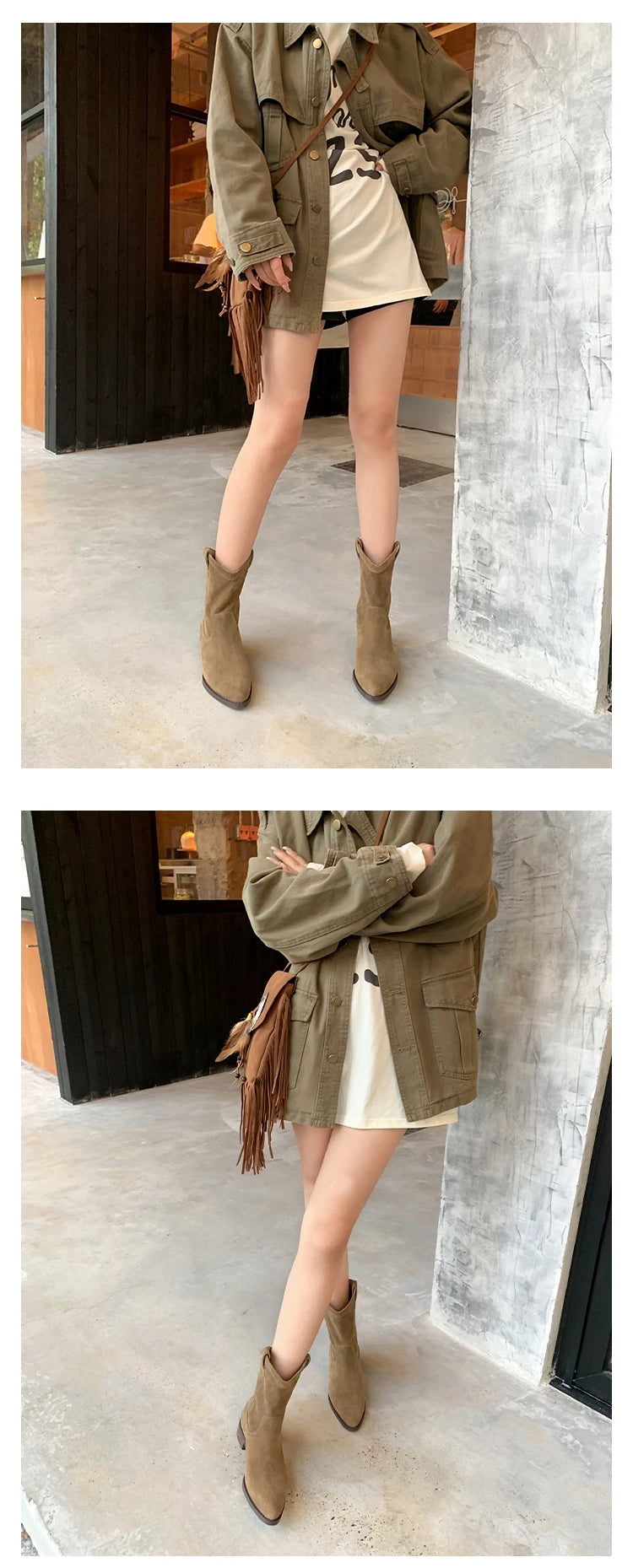 Genuine Leather Western Cowboy Boots Women's  Boots arp Toe Chunky Heel Autumn Winter Knight Sle Faion Boots