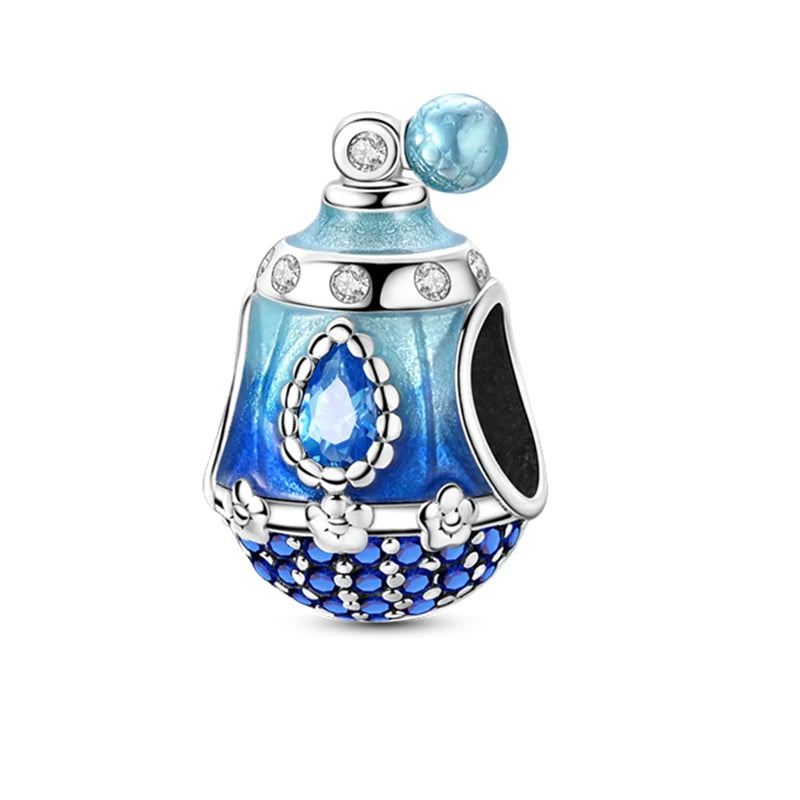 Original S925 Silver Romantic Pink Crown Perfume Bottle Charms Beads Fit Qikaola Bracelets Fine DIY Jewelry Valentine's Day Gift