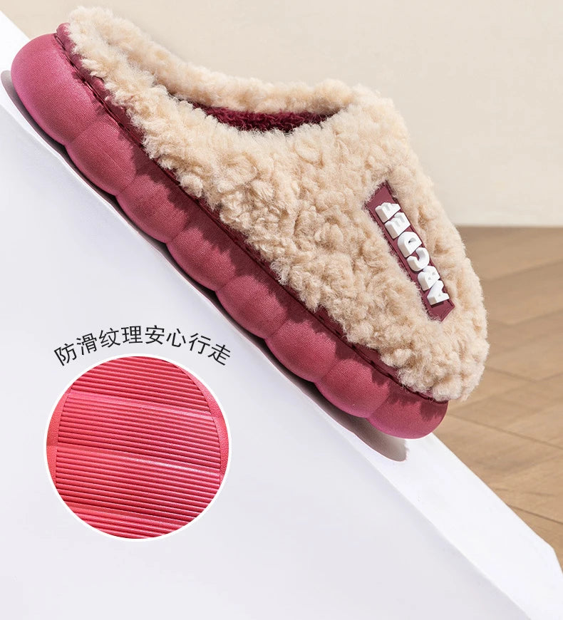 Warm Plush Winter Shoes Men Women Indoor Slippers Letter Anti-slip Soft Fur Couple Home Floor Cotton Slipper House Shoes 2023