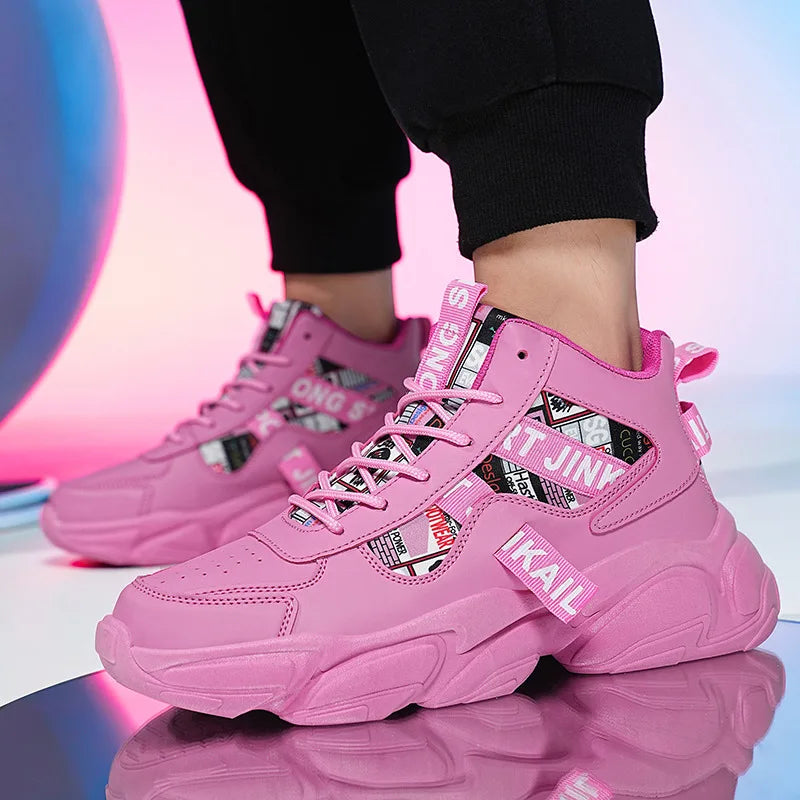 Autumn Winter Fashion Pink High Sneakers for Men Women Breathable Platform Shoes Man Trainers Outdoor Casual Sneakers Men 2025