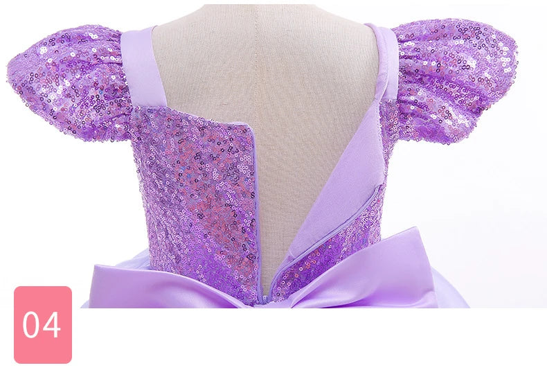 Girls Princess Costume Purple Rapunzel LED Light Up 2PCS Dress Fancy Birthday Carnival Party Elegant Children Clothing Halloween