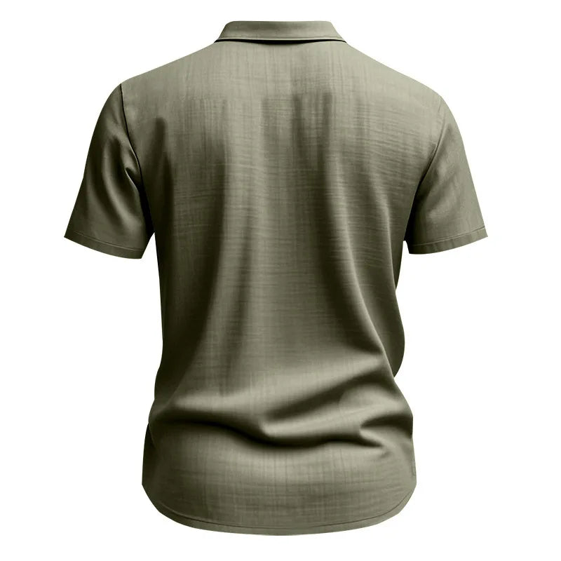 Men's Cotton Linen Short-Sleeved Shirt Summer Solid Color Stand-Up Collar Casual Beach Style plus Size S-5XL