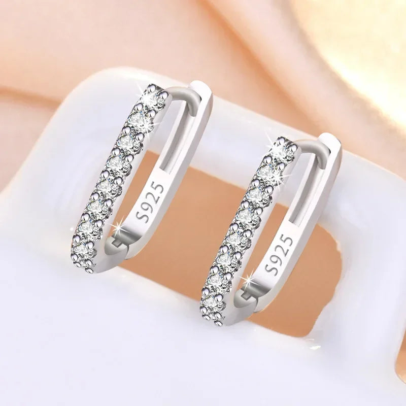 Fashion kpop 925 Sterling Silver luxury Crystal Jewelry Zircon Circle Hoop Earrings for Woman Lady Wedding Party Holiday Gifts