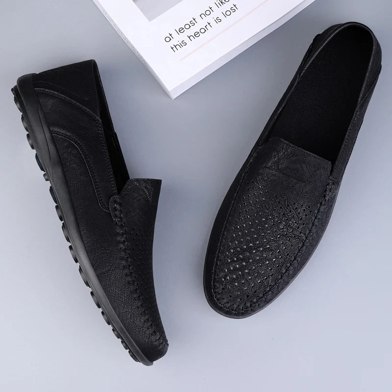 Men Shoes Casual Leather Hollow out Moccasins Men Breathable Slip on Driving Shoes Luxury Italian Men Loafers Plus Size 38-47