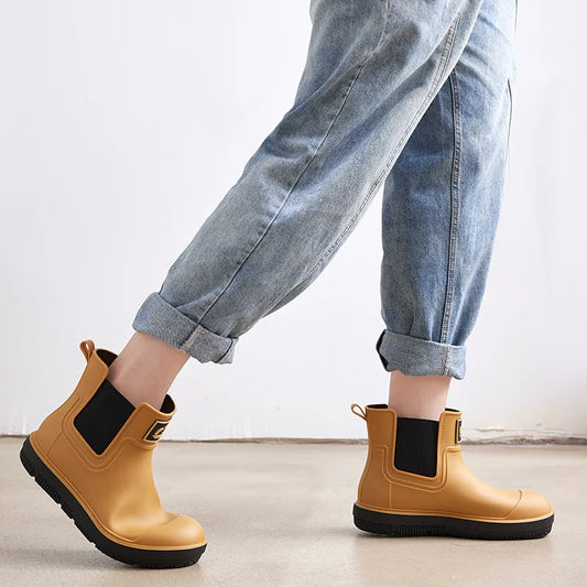 Versatile Casual Waterproof Men's Rain Shoes Short Boot Fleece Lined Warm Non-slip Wear Resistant Comfortable Outdoor Wear