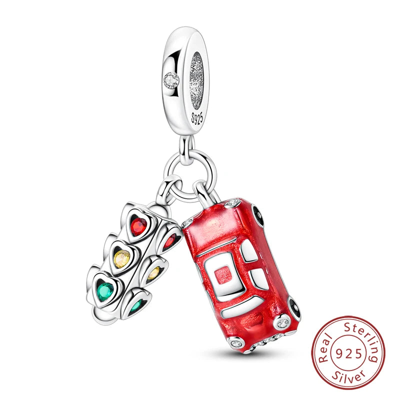 Original 925 Sterling Silver Red Charm Beads Red Wine Chili Dumbbell Pendant For Women Fit DIY Bracelet Birthday Jewelry Gift