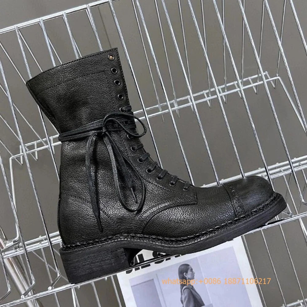Genuine Leather Ladies Knight Boots 2025 Autumn Belt Buckle Model Catwalk Casual Long Boots Black/brown Thick Heel Casual Boots