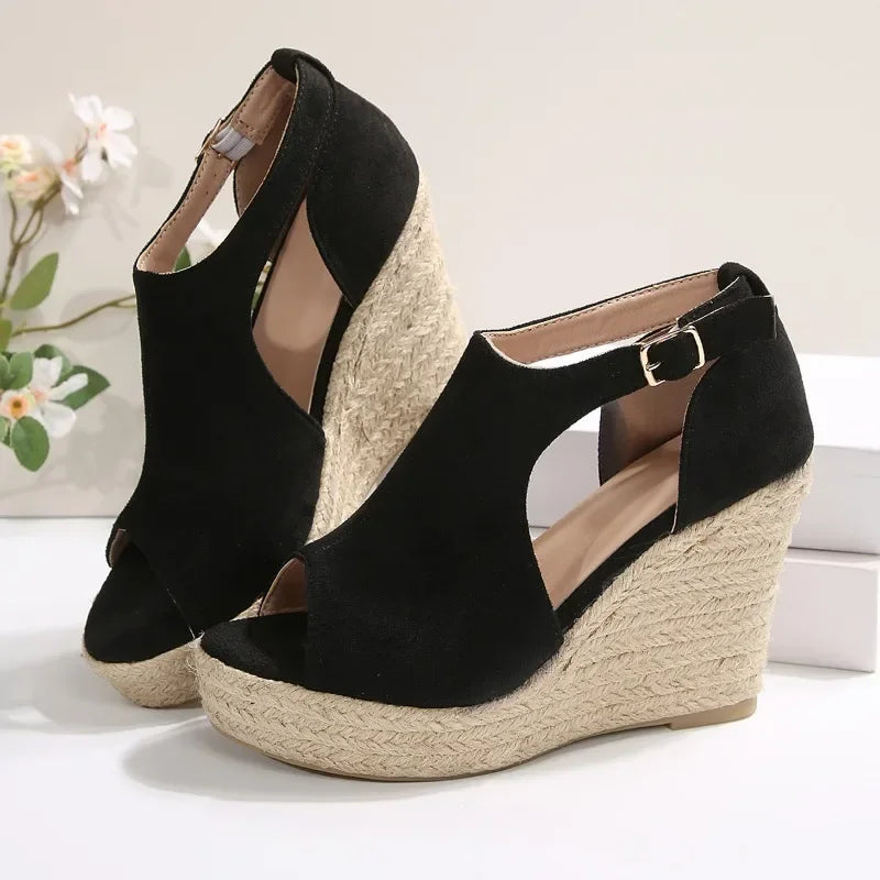 2025 Thick Bottom Slope Heel Sandals for Women Large Fish Mouth Sandals Height Increasing Shoes