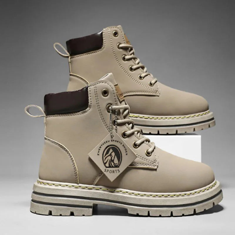 2025*High Top Boots Men's Leather Shoes Fashion Motorcycle Ankle Boots for Men Winter Boots Man Shoes Lace-Up Botas Hombre