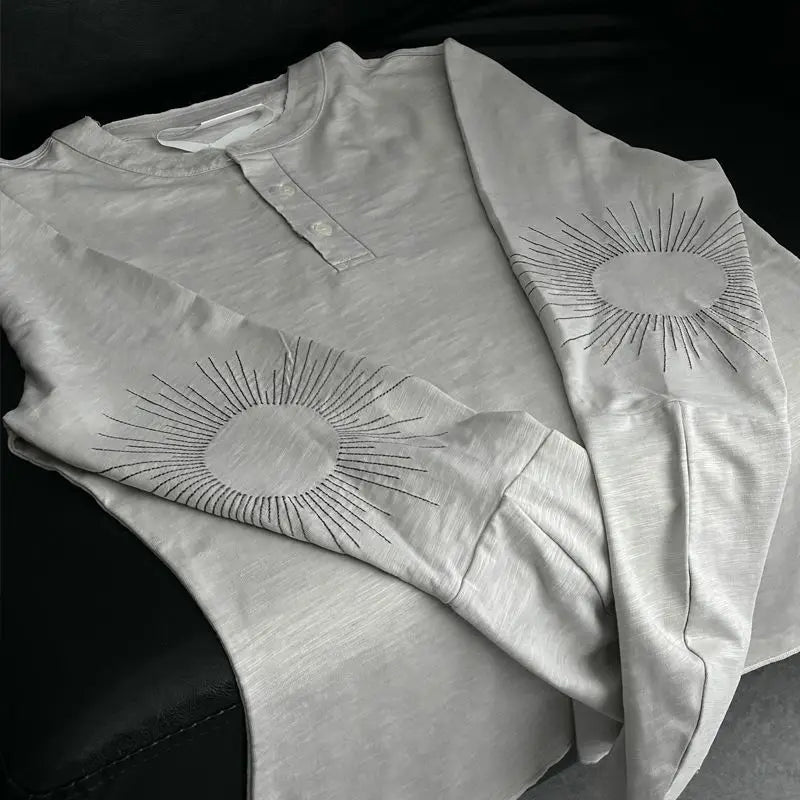 Y2k Women Streetwear Embroidery Grunge Autumn  T-shirts Loose Single Breasted Black Tops Aesthetic Casual Style Vintage Tees