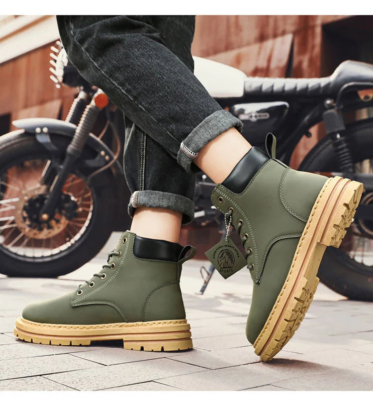 2025*High Top Boots Men's Leather Shoes Fashion Motorcycle Ankle Boots for Men Winter Boots Man Shoes Lace-Up Botas Hombre
