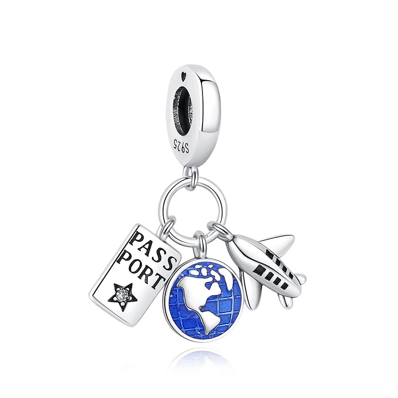 Original 925 Sterling Silver Charms Camera Suitcase London Bus Love Heart Beads Fit Bracelets Necklaces DIY Jewelry Women
