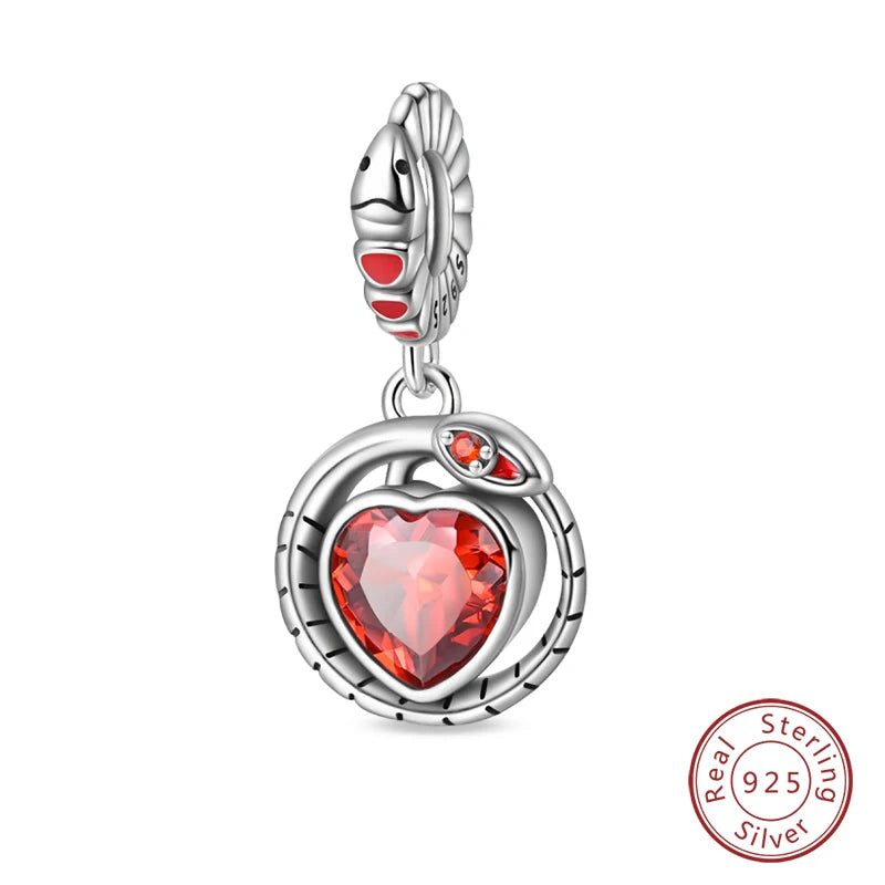 Original 925 Sterling Silver Red Charm Beads Red Wine Chili Dumbbell Pendant For Women Fit DIY Bracelet Birthday Jewelry Gift