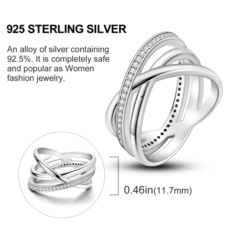Rings 925 Silver Interwoven Line Rings Zircon Geometric Winding Rings Romantic Engagement Wedding Valentine Fine Jewelry Gift