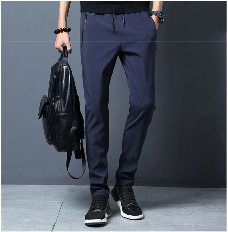 Men's Casual Pants Stretch Slim Fit Elastic Waist Jogger Korean Classic Blue Black Gray Male Brand Trousers Plus Size 4XL 5XL