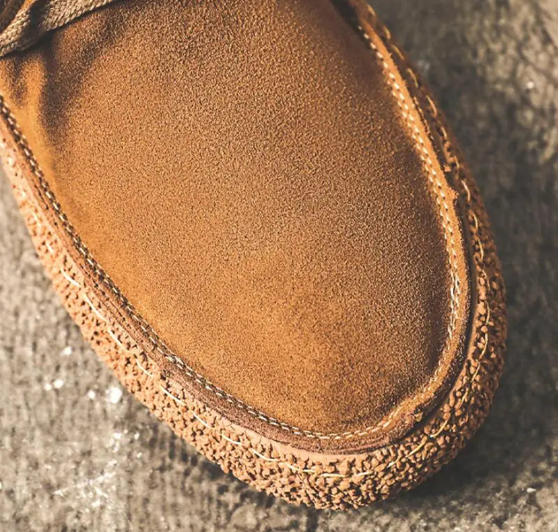 Men's Lace-up Casual Shoes Suede Genuine Leather Men Comfortable Driving Flats Mens Wear-resisting Non-slip Retro Desert Shoes