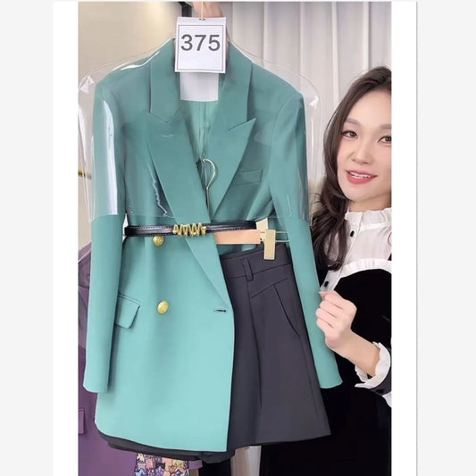 Autumn New Elegant Office Lady Suit Women Formal Outfits Notched Blazer Jacket with Belt + High Waist Shorts 2 Piece Set 651P