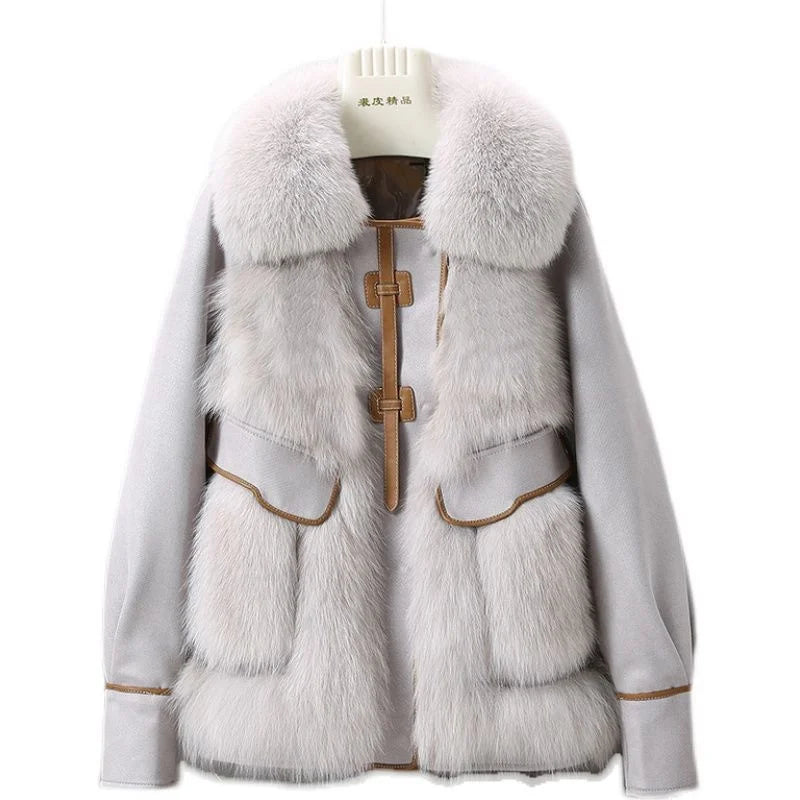 2023 New Autumn Winter with Fur Neighboring Fox Fur Grass Women's Coat Fashion Popular Down Cotton Coat Parker Coat Suede Trend