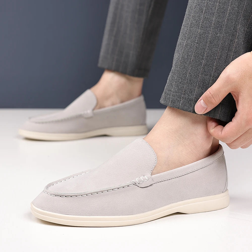 Brand Men's Suede Loafers Soft Leather Slip-On Shoes Comfortable Flat for Men Non-Slip Walking Shoes Casual Wear Business Shoes