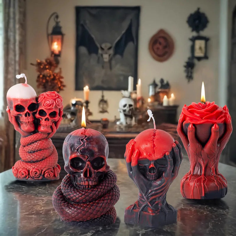 Horror Skull Snake Candle Silicone Mold Handicraft the Evil Hand Abstract Art Aromatherapy Candle Gypsum Mould Halloween Decor