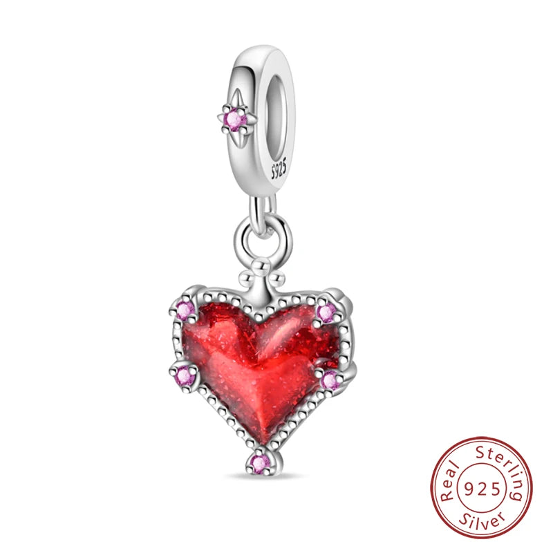 Original 925 Sterling Silver Red Charm Beads Red Wine Chili Dumbbell Pendant For Women Fit DIY Bracelet Birthday Jewelry Gift