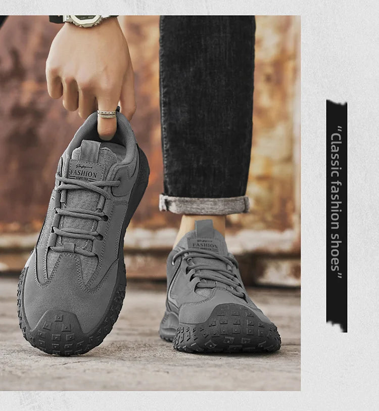 Men's Breathable Closed-Toe Hiking Shoes Non-Slip Lace-Up Low-Cut Casual Athletic Shoes Durable Outdoor Walking Sneakers for Men