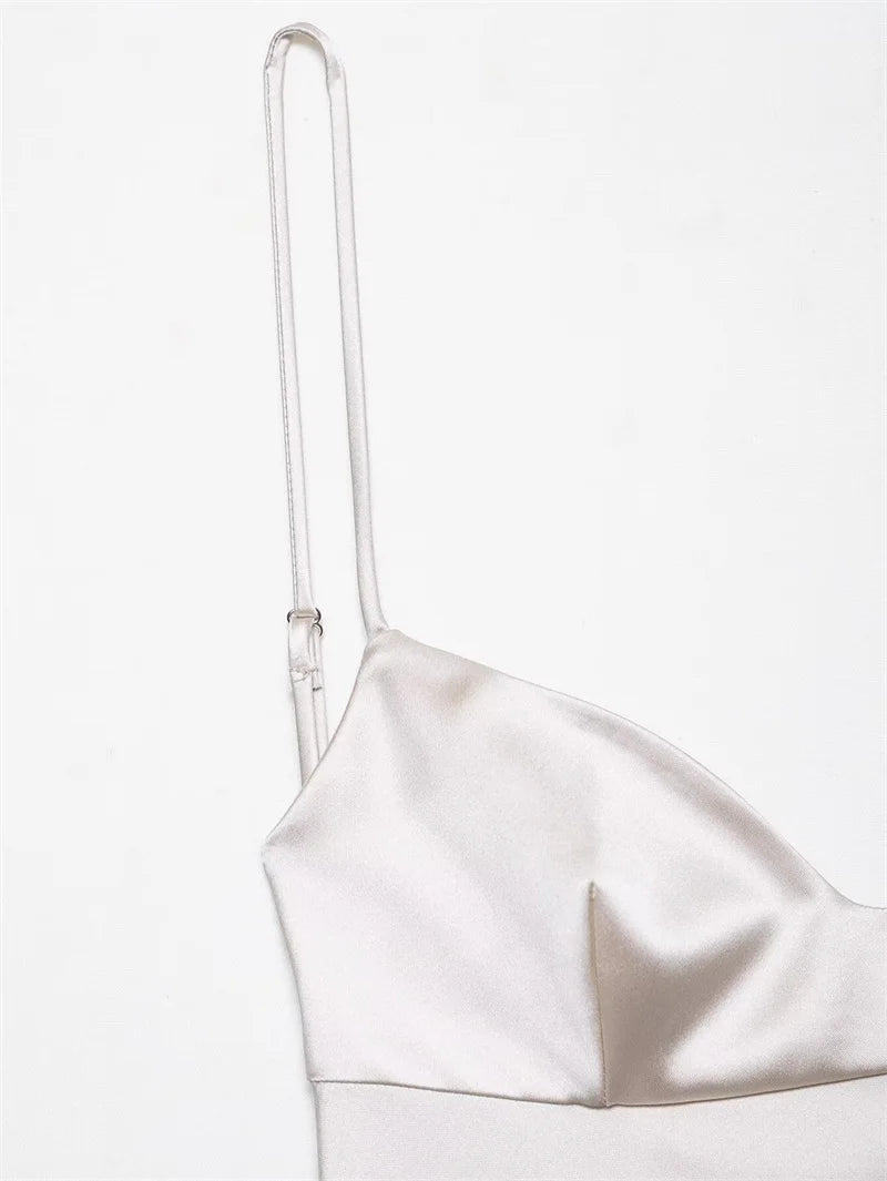 Women's Dress New Summer 2025 White Suspender Silk Satin Texture Irregular Dress Sexy Fashion Elegant Personality