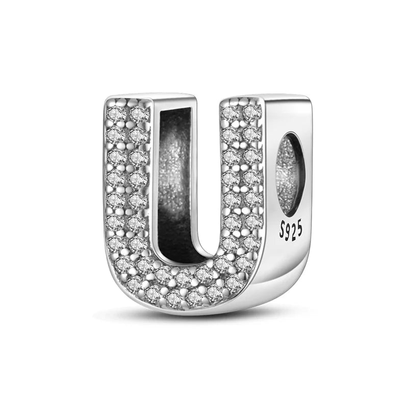 Fit Original 925 Sterling Silver Letter Charms Beads A-Z Golden Love Alphabet Charms For Women Fine DIY Birthday Jewelry Gifts