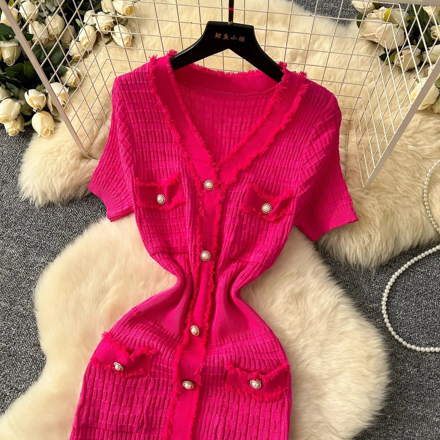 YuooMuoo Women Dress Elegant V-neck Slim Waist Wrap Hips Bodycon Sweater Dress Chic Single-breasted Office Lady Long Shirt Dress