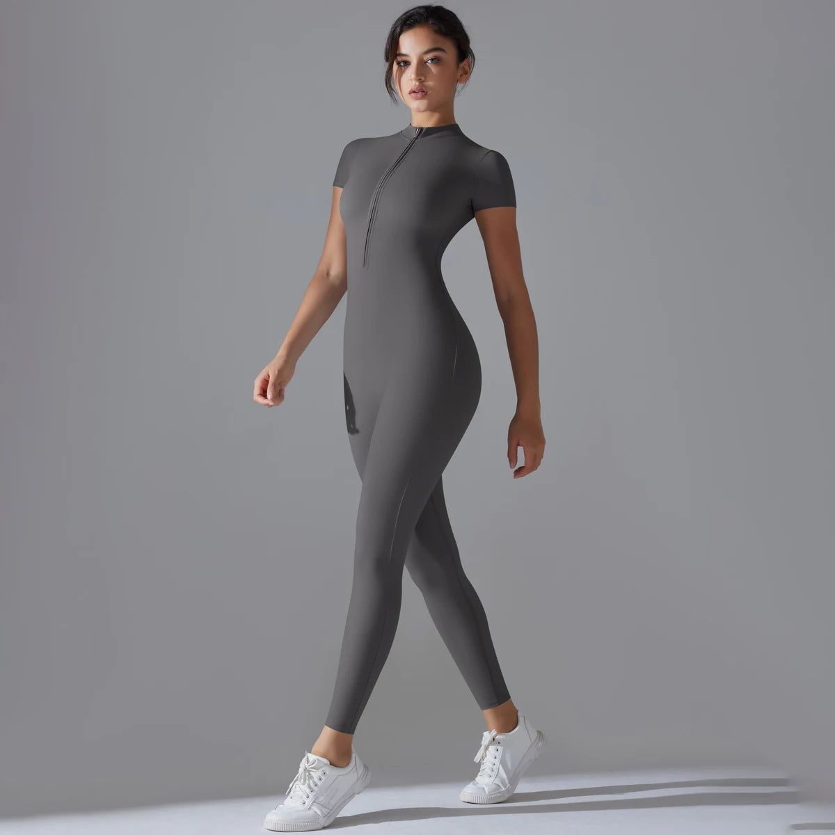 Yoga Set Women Zipper Short Sleeve one piece Gym suit Women's Sports Shapewear Solid Color Nylon Yoga Bodysuit
