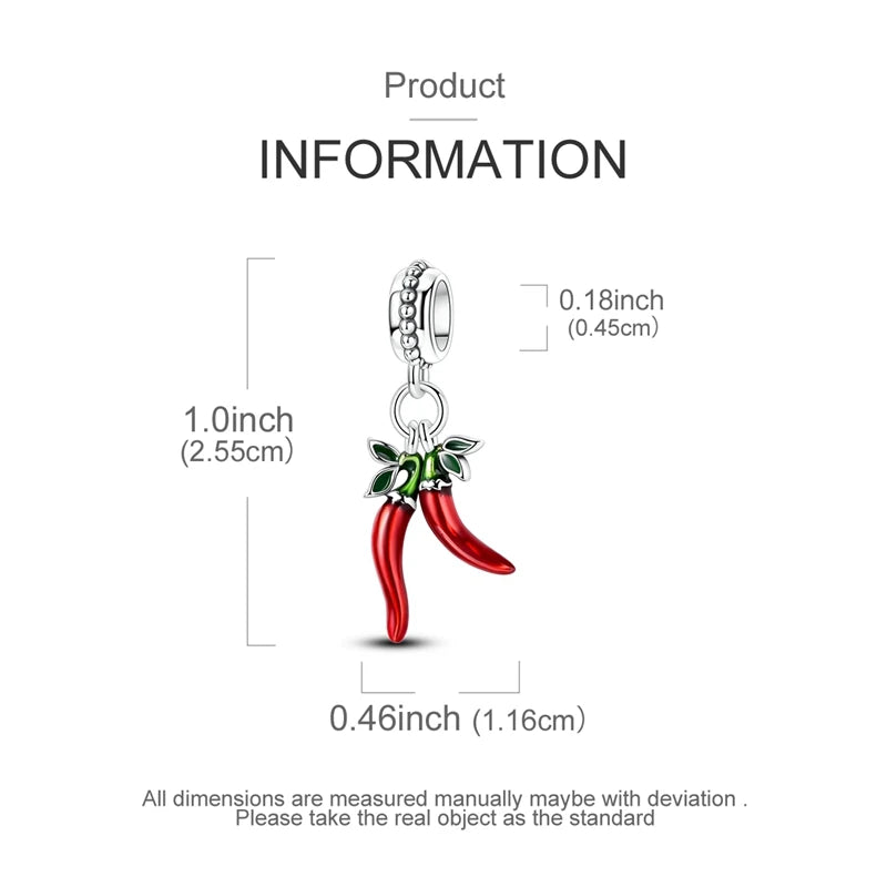 Original 925 Sterling Silver Red Charm Beads Red Wine Chili Dumbbell Pendant For Women Fit DIY Bracelet Birthday Jewelry Gift