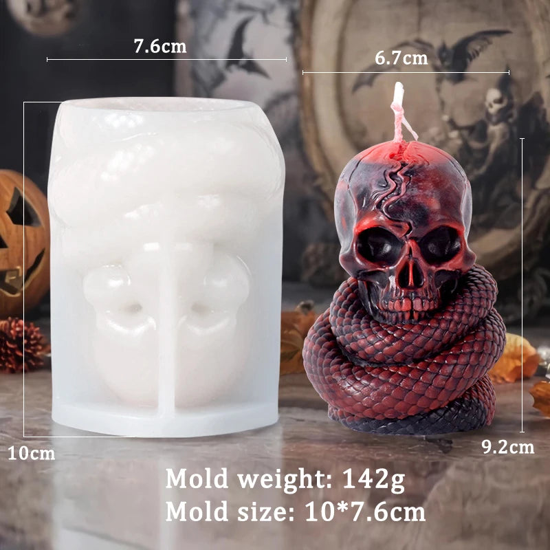 Horror Skull Snake Candle Silicone Mold Handicraft the Evil Hand Abstract Art Aromatherapy Candle Gypsum Mould Halloween Decor