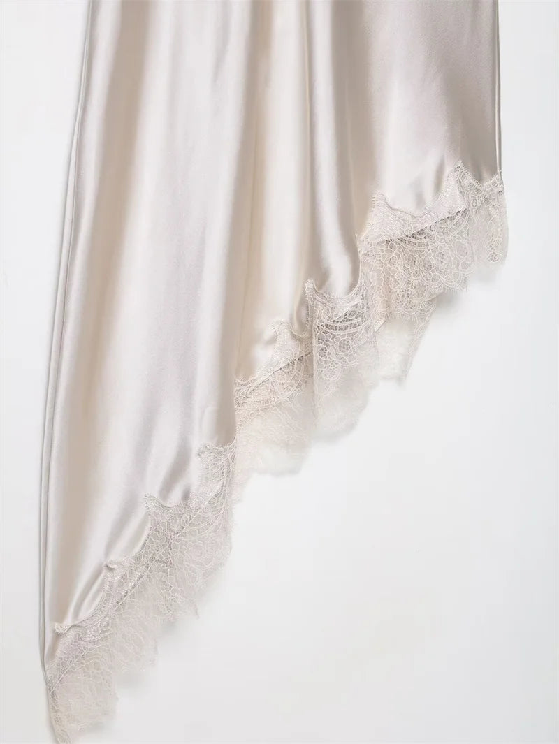 Women's Dress New Summer 2025 White Suspender Silk Satin Texture Irregular Dress Sexy Fashion Elegant Personality