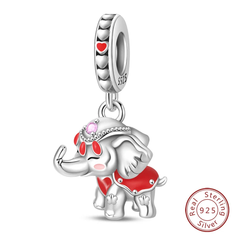 Original 925 Sterling Silver Red Charm Beads Red Wine Chili Dumbbell Pendant For Women Fit DIY Bracelet Birthday Jewelry Gift